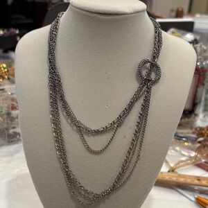 Chic Silver Multi-Layer Necklace with Crystal Accent
